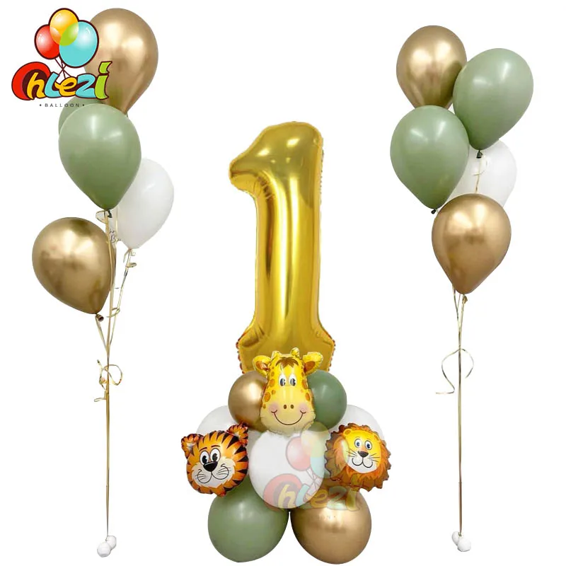 

26pcs Jungle Animal Balloons Set 40inch Gold Number Globos Chrome Metallic Latex Ballon Kids Birthday Party Decor Baby Shower