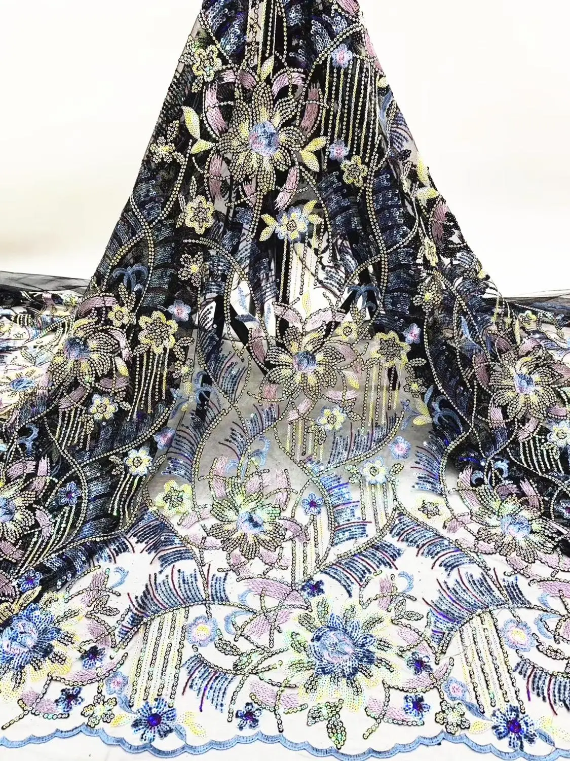 

nigerian Lace Fabric 20020 high quality French Mesh Lace Fabric With Sequins For Nigerian Wedding Dress Top Selling