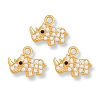 blackwhite cubic zirconia stones gold plated brass mini cute rhinoceros pendant for necklace bracelet handmade fashion jewelry