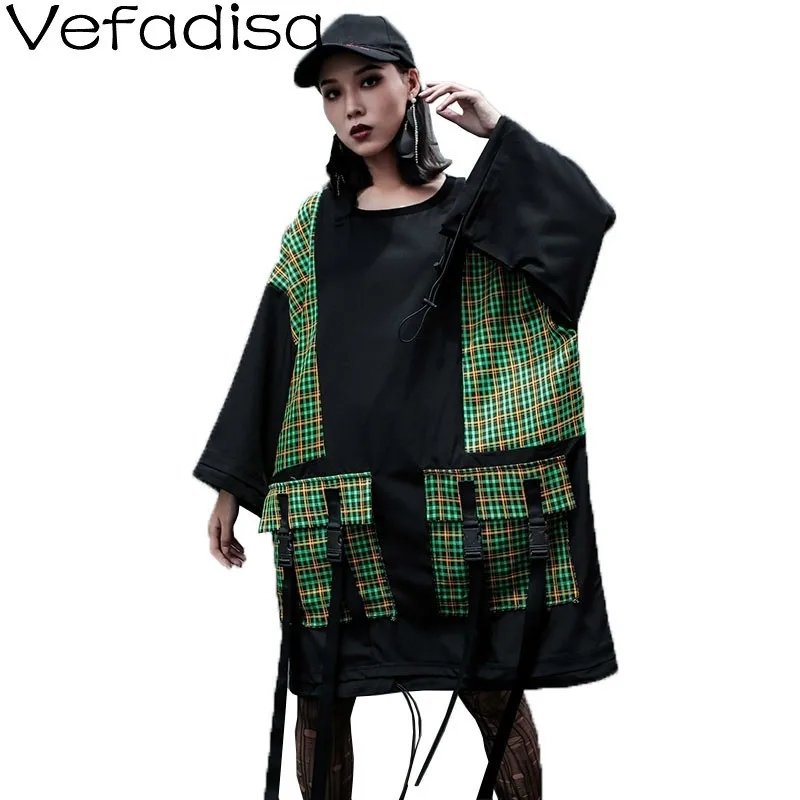 Женский пуловер в клетку Vefadisa свободное черное пальто с круглым вырезом и
