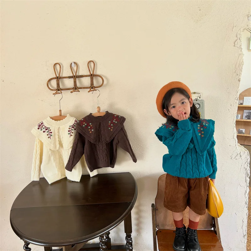 

Girls Boys Sweater Kids Coat Outwear 2022 Embroidered Plus Velvet Thicken Warm Winter Autumn Knitting Wool Cotton Formal Bottomi