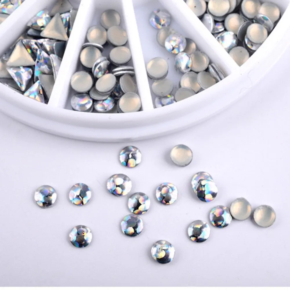 3D лазерные серебряные Стразы для ногтей квадратные круглые блестящие заклепки