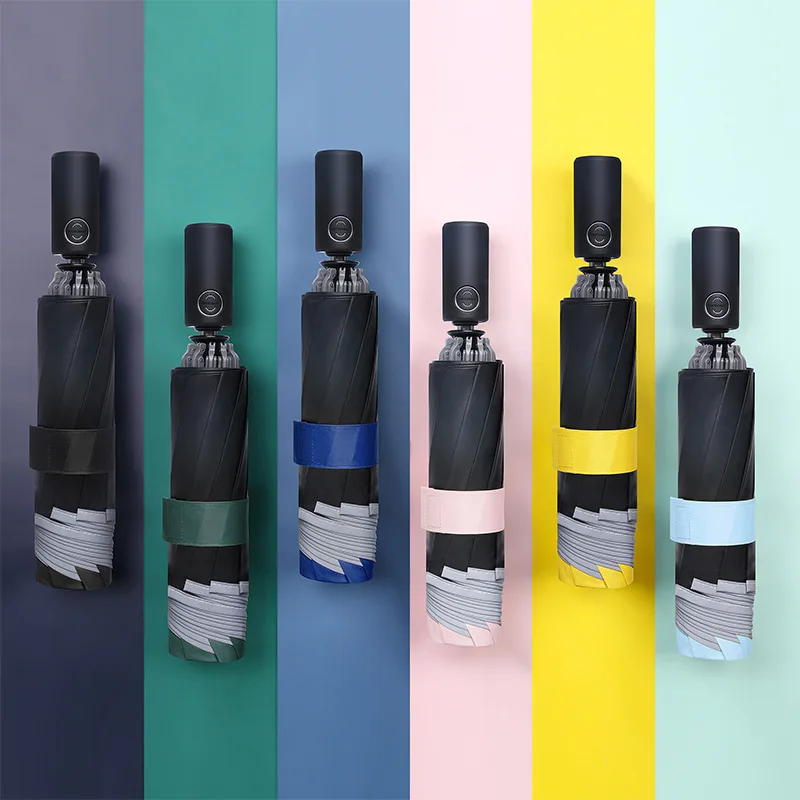 Economici Ombrello Automatico Ombrello Da Lavoro Pieghevole Inverso Con Strisce Riflettenti Ombrelli Pioggia Per Uomo Donna Parasole Antivento Maschile