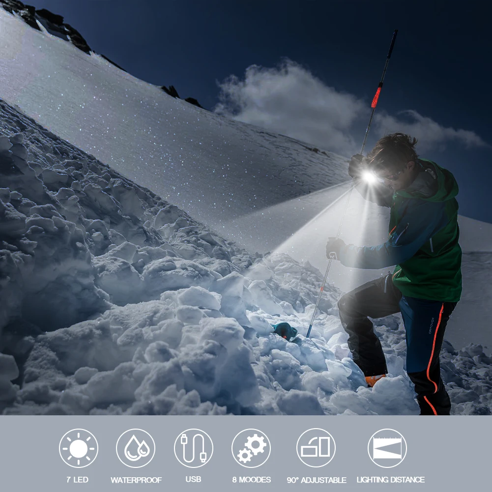 

JFANGLED Powerful Rechargeable Waterproof LED Head Lamp 7*LED Bulbs HeadLamp 8 Mode Night Riding And Fishing Search Head Light