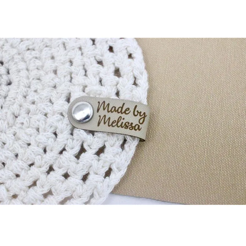 

30pcs Custom Handmade Leather tags for knitted garment items Folding brand logo Crochet Clothing label Handcraft Hat DIY labels