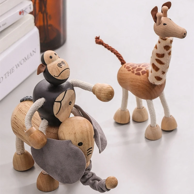 Настольные деревянные украшения в виде животных 3D фигурка куклы милая