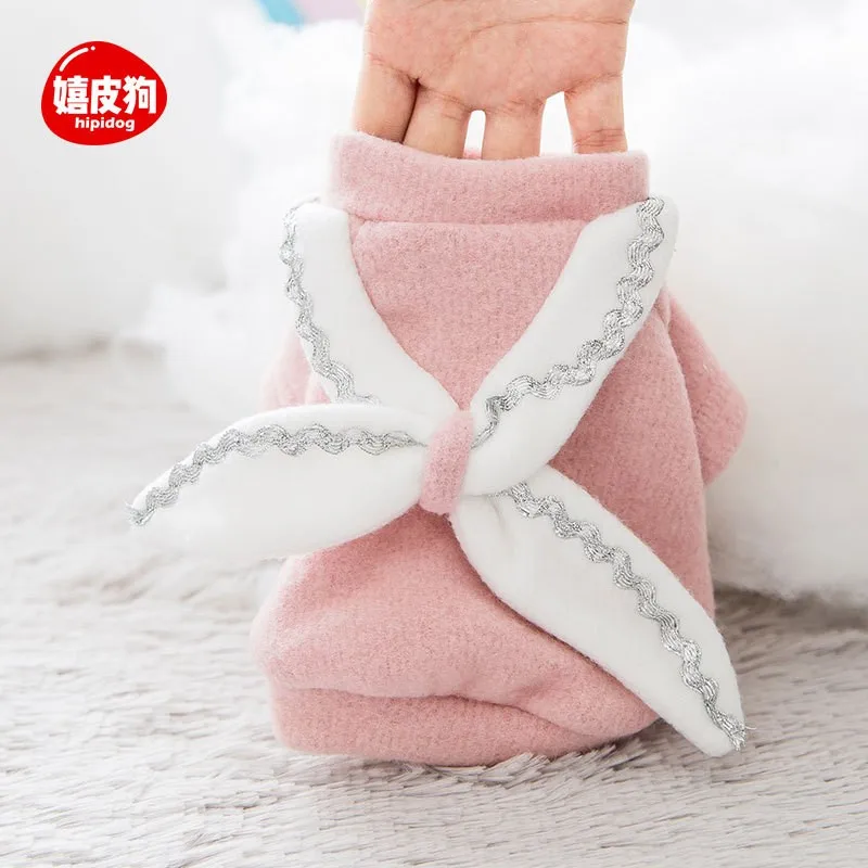 Одежда для домашних питомцев с бантом свитер пальто теплый жилет маленьких и
