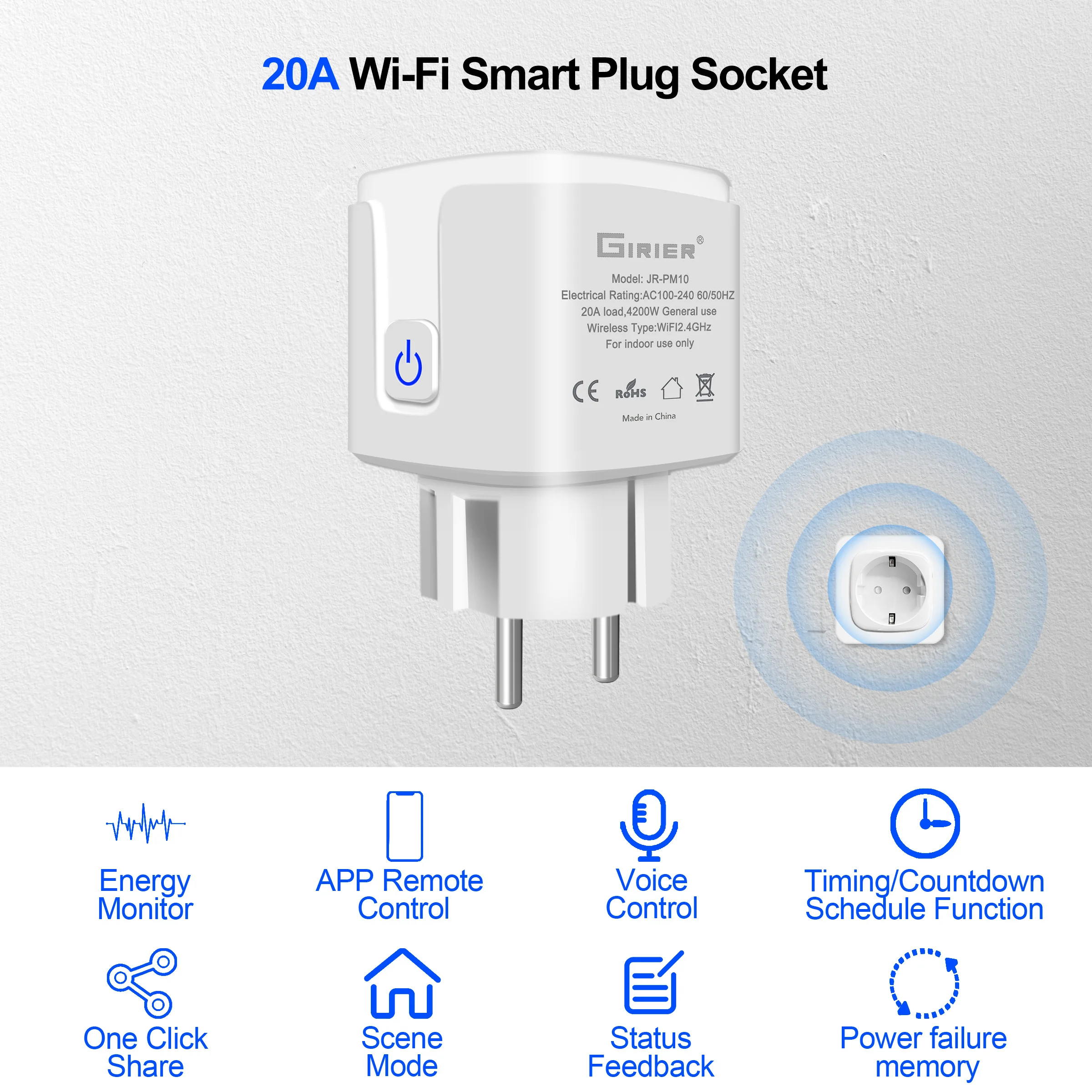 Умная розетка GIRIER Tuya с поддержкой Wi-Fi 4200 Вт | Электроника