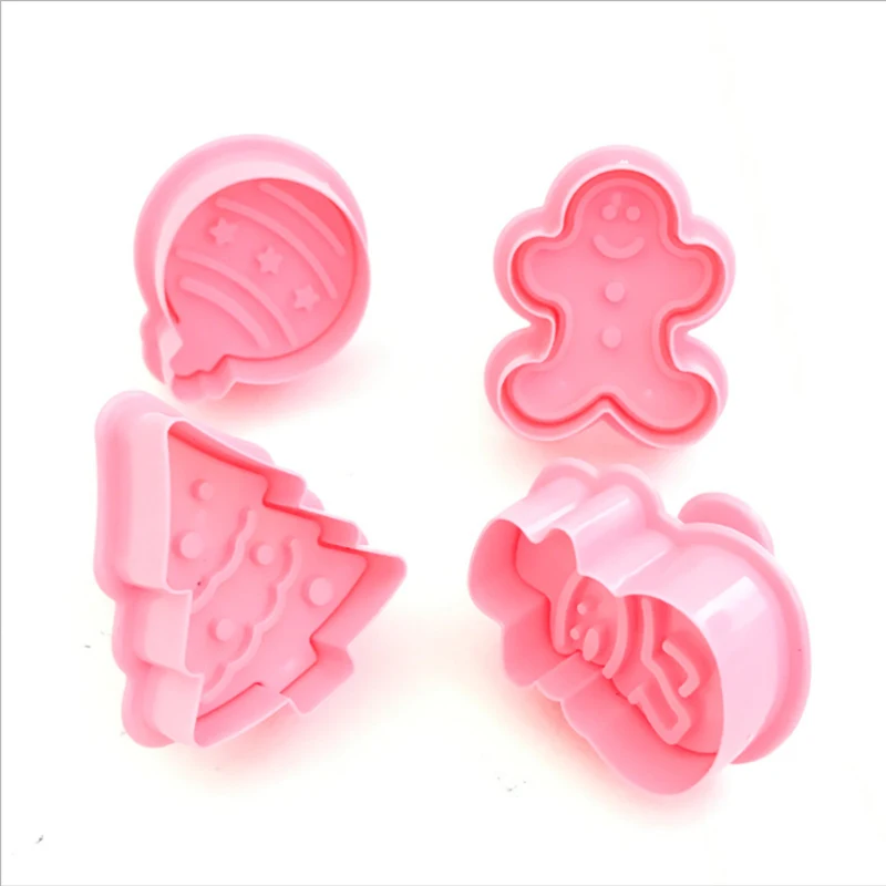 

4Pcs Christmas Cookie DIY Baking Mold Cake Stamp Biscuit Plunger Baking Tools Fondant Cake Decorating Tools Kitchen Gadgets