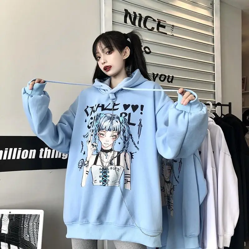 

Sweatshirt women winter Korean Harajuku chain loose pullover hooded top Streetwear Japanese Second element girl print oversized