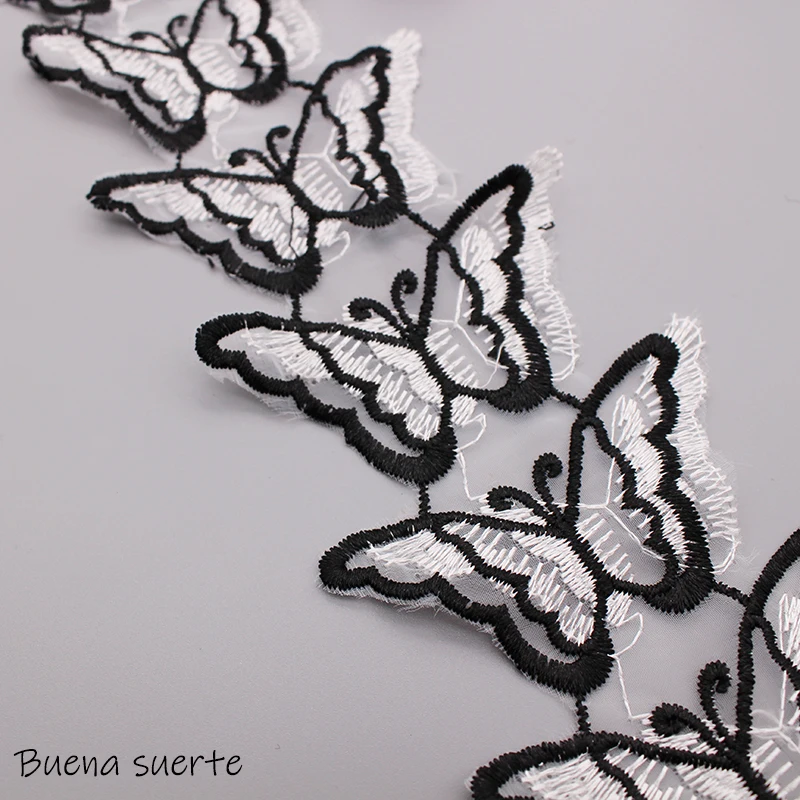 1 ярд черная растворимая Кружевная аппликация в виде бабочки отделка для одежды