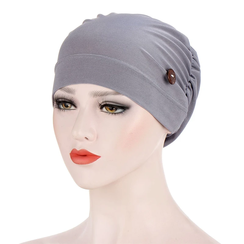 

New Multicolor Muslim Turban Hat For Women Fashion Button Linen Inner Hijab Caps Wrap Head Scarf Hijabs Bonnet Ready To Wear