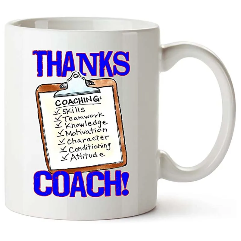 

MUG - "THANKS COACH!" Clipboard Sports GIFT MUG Awesome team sports gift - your COACHES will love 'em!
