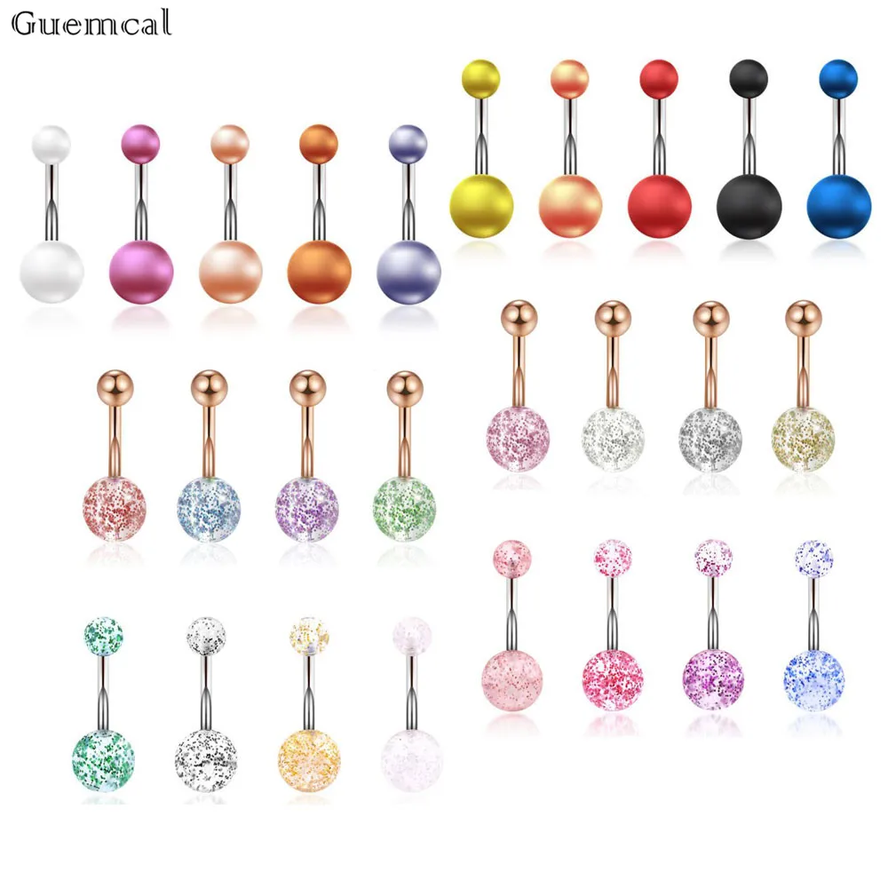 

Guemcal 1pc Stainless Steel Belly Button Rings Oreja14G for Woman Girls CZ Screw Navel Bars Body Piercing Jewelry