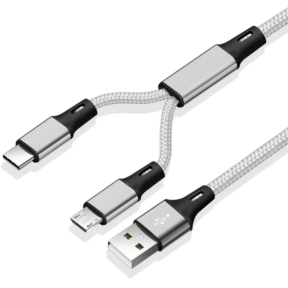 silver cable FONKEN 2 в 1 СВЕТОДИОДНЫЙ модуль панели управления usb type C кабели быстрое зарядное устройство планшет телефон зарядный шнур 2в1 нейлоновый Плетеный Android зарядный провод - Цвет: silver cable