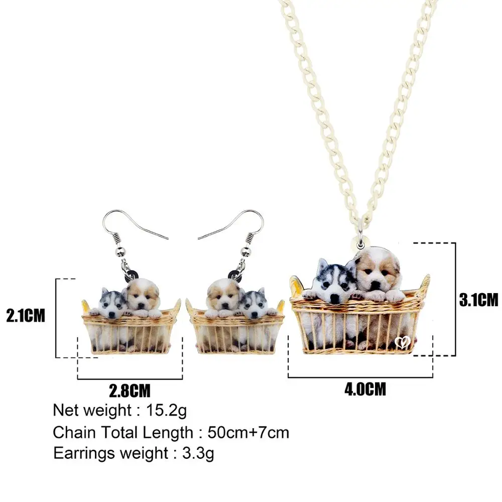 Bonsny акриловая корзина сибирская шелуха мопса собака комплект ювелирных изделий