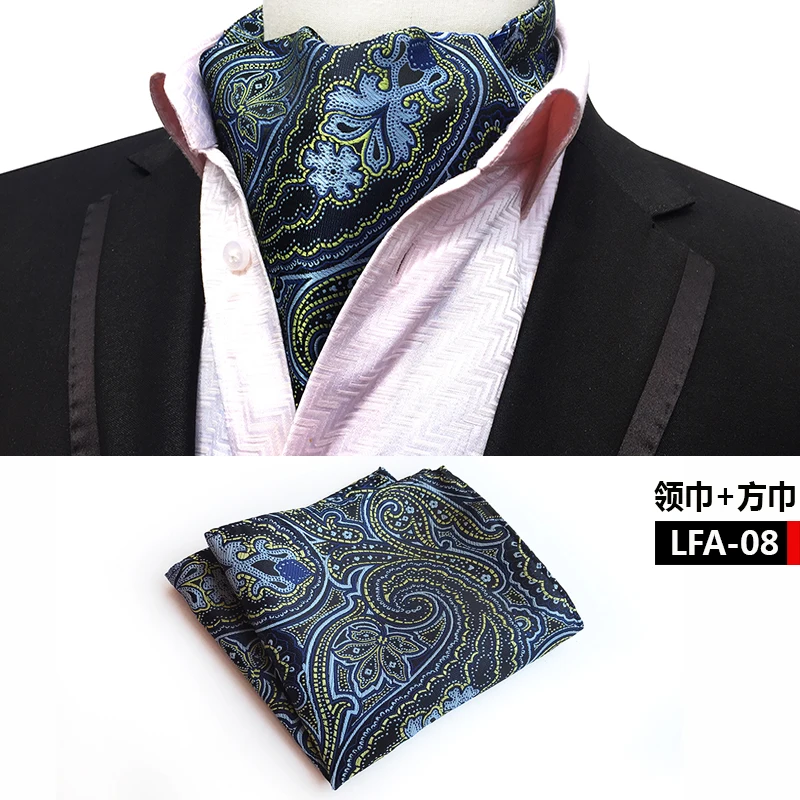 

British Style Gentlemen Ascot Neck Tie Pocket Square Set for Wedding Party