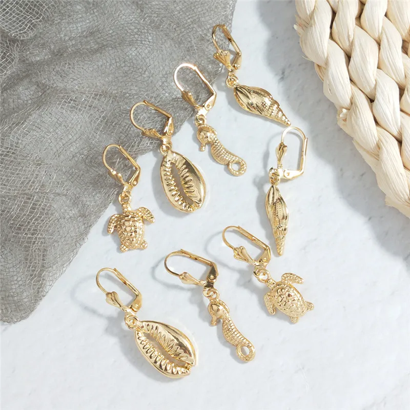 Женские серьги из сплава Коми популярные золотые в форме морской лошади и