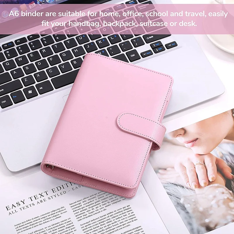 

A6 PU Leather Budget Binder,with 8 A6 Binder Bags,12 Papers,6 Ring Binder Budget Envelope System, with Label Stickers