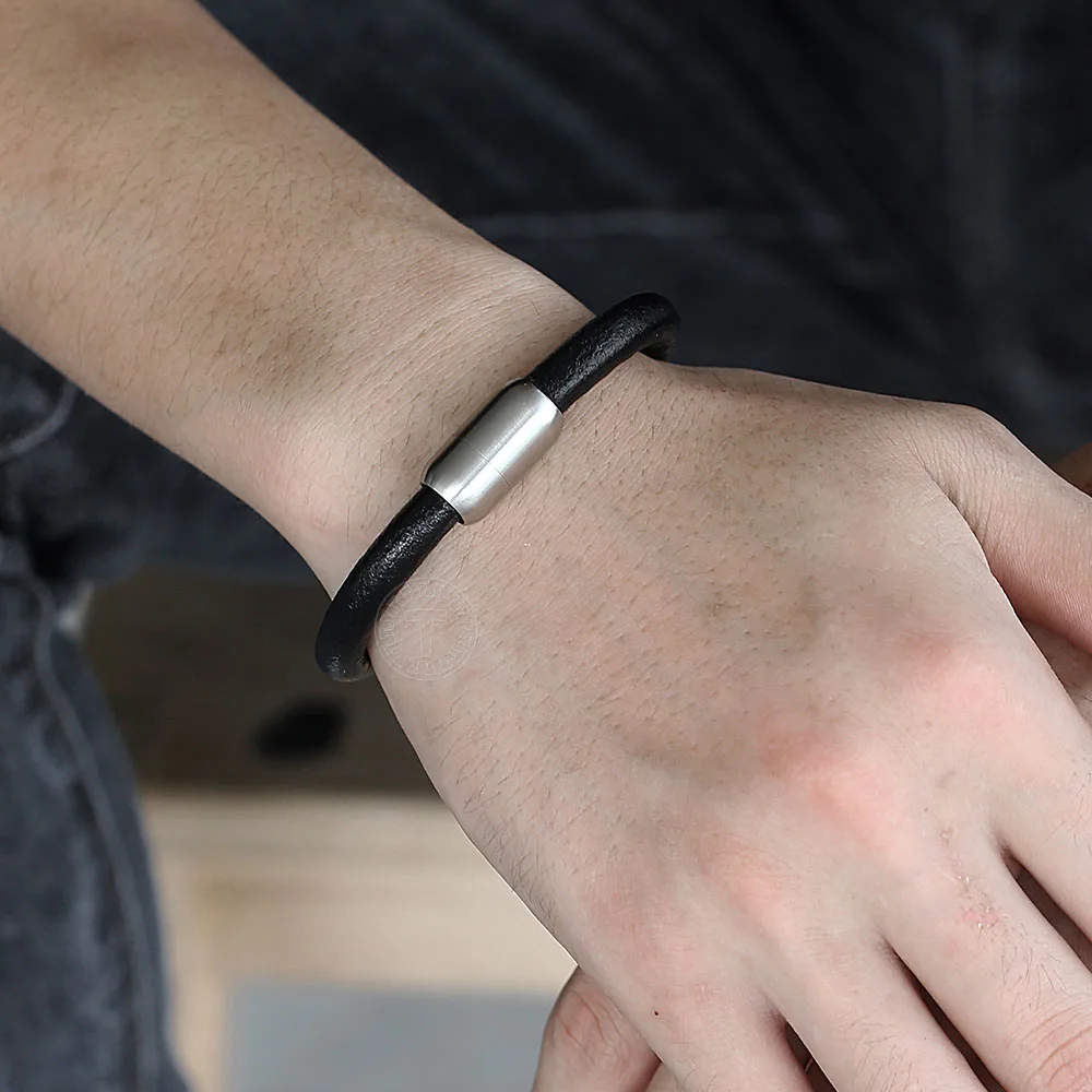 Черный кожаный браслет для мужчин и мальчиков 8 мм мужской в панк стиле ювелирные