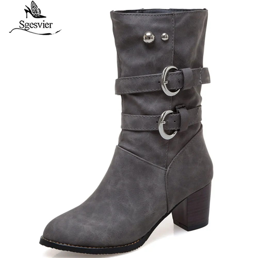 

Sgesvier Ankle Boots Soft Leather Square Heel High Heels Shoes Woman Western Style Short Boots Black Booties Botas Shoes G693