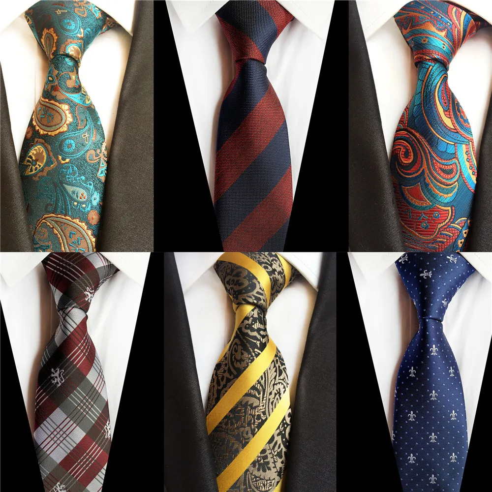 New Classic Repp Striped Ties for Men 8cm Silk Necktie Green Paisley Floral Neck Tie Purple Grey Plaid Men's Neckties Gold A043