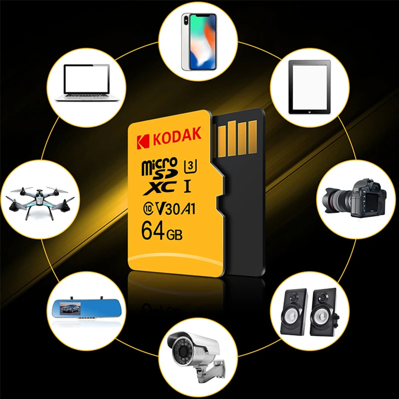 Карта памяти Kodak 256 ГБ 128 64 U3 32 карта Micro sd класс 10 флэш-карта Microsd TF/sd-карты s для