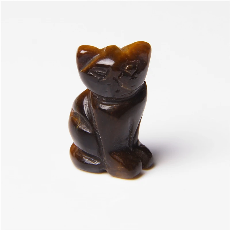

Cat Statue Natural Tiger Eye Lucky Room Decoration Healing Crystal Animals Figurines Reiki Carved Stones 1pc Fish Tank Decor