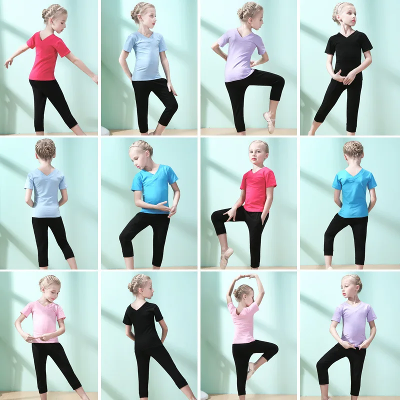 Детская Одежда для танцев Топ и штаны с короткими рукавами девочек мальчиков