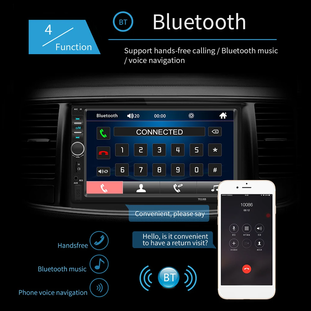 7 дюймов Bluetooth V2.0 двойной 7018B 2 DIN автомобильный FM стерео радио MP5 плеер сенсорный