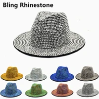 bling rhinestone fedora hat for women men wide brim felt panama with full diamond adjustable jazz hats wholesale summer winter