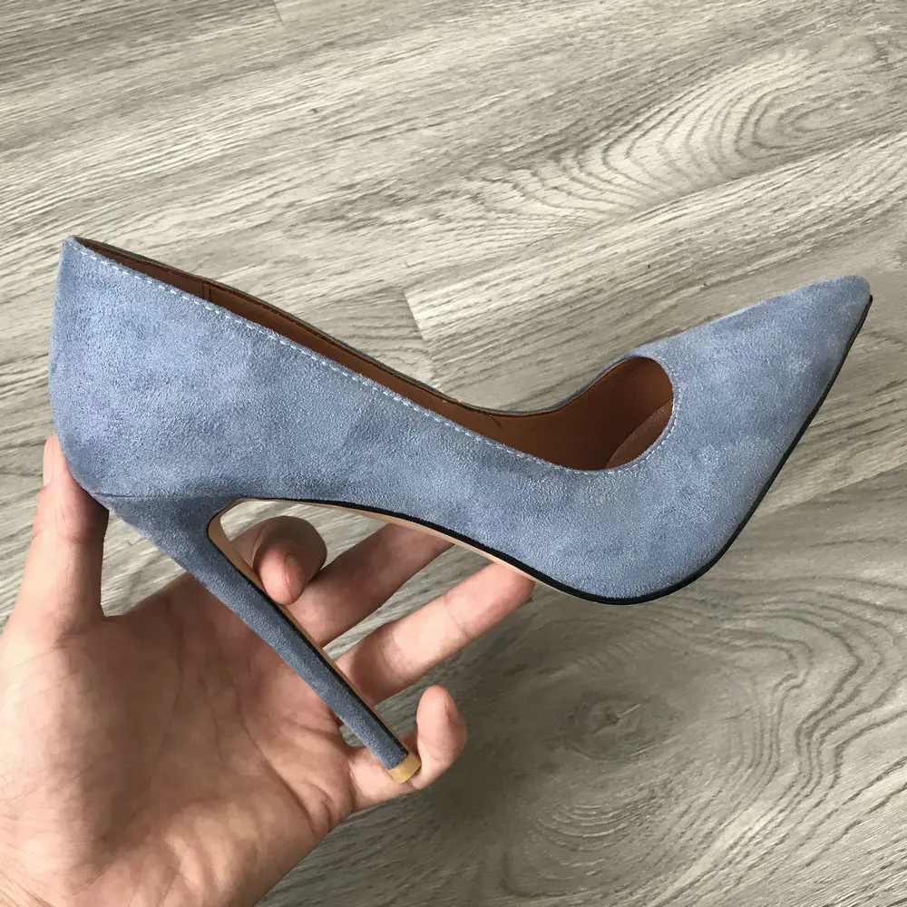 

12cm Heel Womens Pumps Suede Super High Heels Fetish Fashion Woman Pointed Toe Spike Heels Blue Black Beige Burgundy Shoes 2020