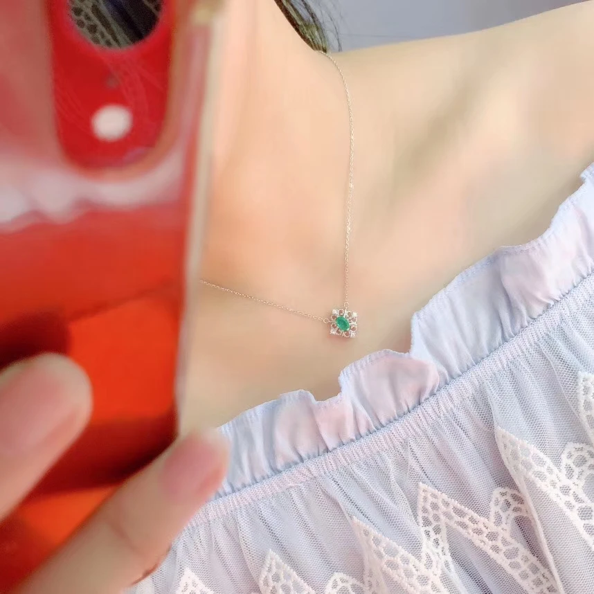 Ожерелье из натурального зеленого изумруда для женщин стильное колье