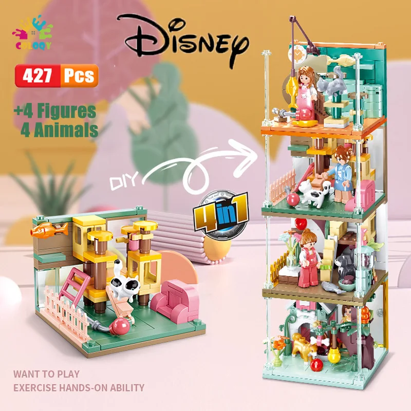 

Disney Friend 427pcs 4 in 1 Pet House Building Blocks Doll Figures Bricks Assemble DIY Model Kids Toys For Girls Birthday Gifts