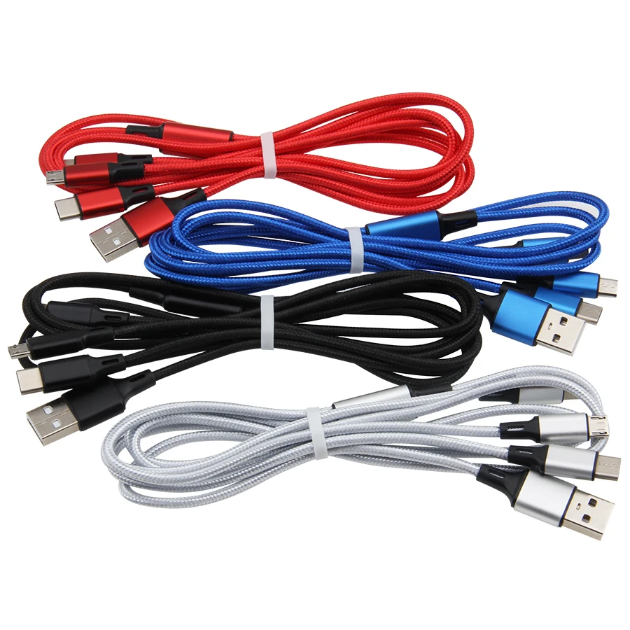

1.2M 4 Colors 3 in 1 USB Cable For Mobile Phone Micro Usb Type C Charger Cables for iPhone Charging Wire Microusb Charge Cord