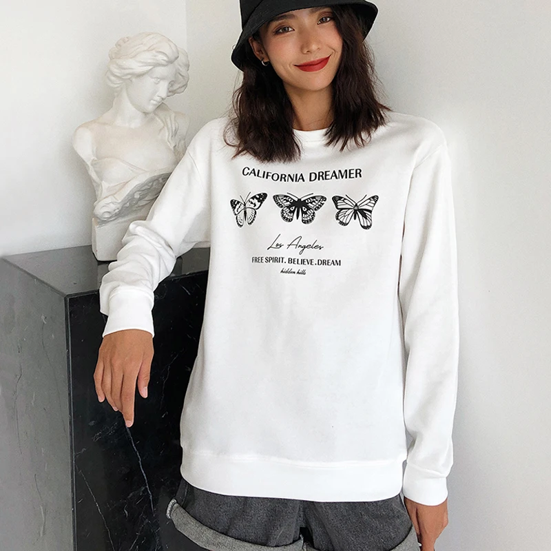 

Women Butterfly Print Curve sweatshirt Crew Neck Oversized Sweatshirt