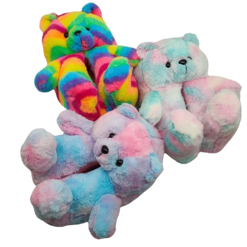 Зимние плюшевые теплые домашние тапочки женские милые мишки сланцы напольная