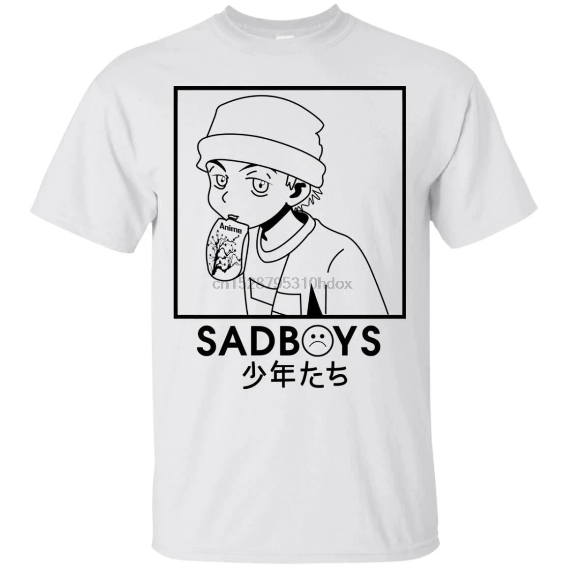 Белая серая футболка для грустных мальчиков с японским грустным лицом Yung Lean в