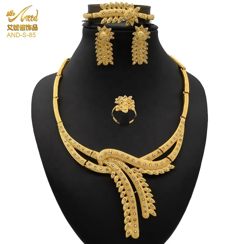 

24K Gold Plated Necklace Sets For Womens Jewelery Set Earrings Bracelet Dubai Indian Ring Bridal African Wedding Designer