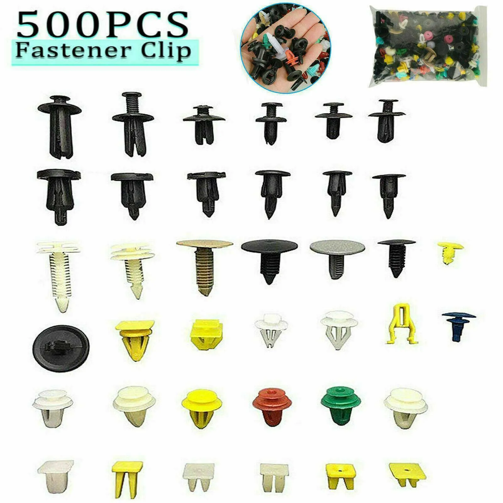 

500Pcs Auto Fastener Rivets Clip Car Body Bumper Door Panel Push Pin Fastener Trim Moulding Clips With Screw Driver