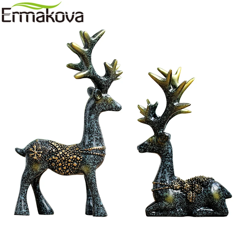 ERMAKOVA 2-Pieces смола фигурка оленя статуя миниатюрная Милая скульптура оленя домашние настольные украшения для приборной панели автомобиля ремесло подарок