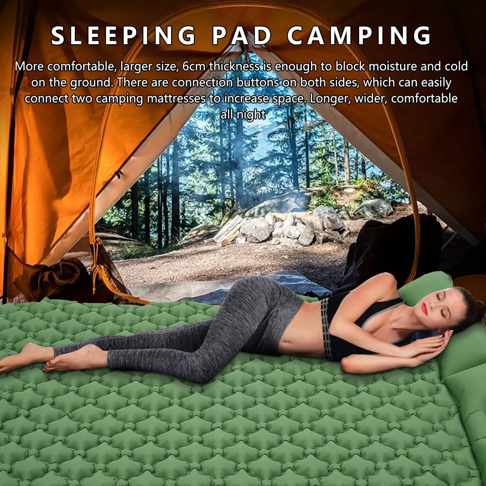 Camping Sleeping Pad Inflatable Air Mattresses with Pillows Outdoor Mat 2 Person Furniture Bed Ultralight Cushion Hiking | Спорт и