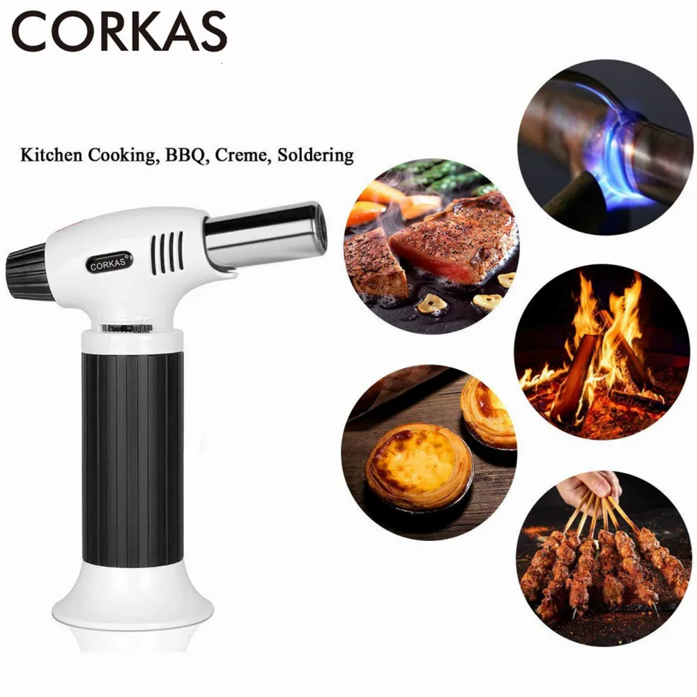 

CORKAS Blowtorch, Professional Butane Torch Lighter with Safety Lock and Adjustable Flame for Desserts, Creme Brulee, BBQ and B