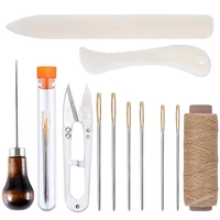lmdz bookbinding tools kit sewing awl tool bone folder creaserwaxed thread leather sewing needles scissors for leathercraft