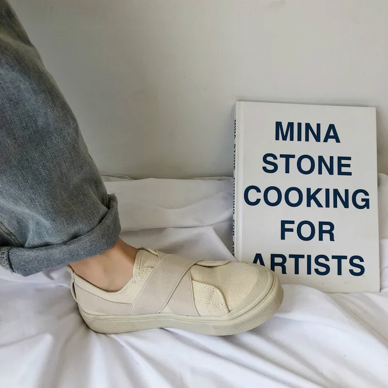 Кеды для девочек и студентов повседневные холщовые кроссовки без застежки