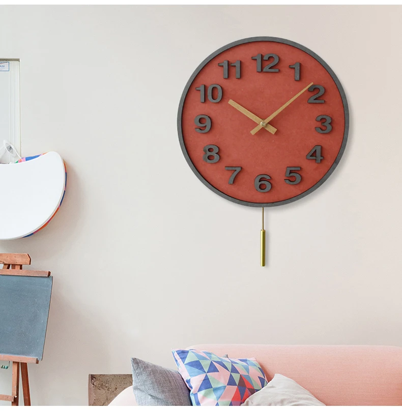 Простые современные настенные часы модные нордические красные бесшумные