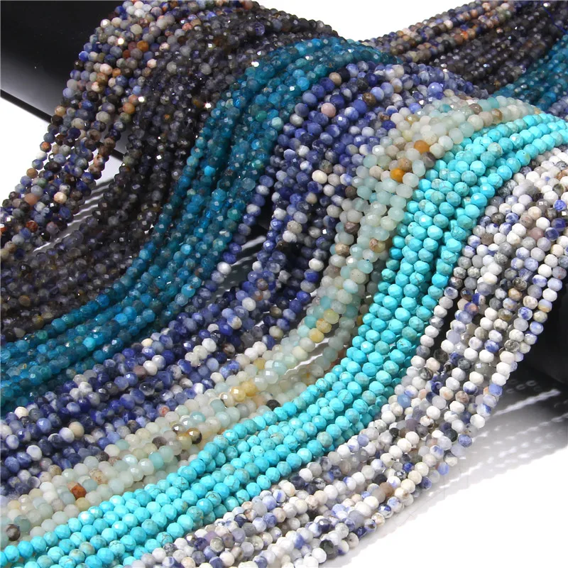 

Blue and Green Series Natural Stone Small Rondell Beads 3x4mm Turquoise Sodalite Jades Faceted Loose Bead for Jewelry Making