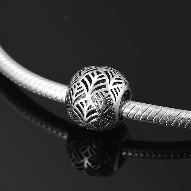 Модные круглые металлические бусины с отверстиями и листьями из стерлингового