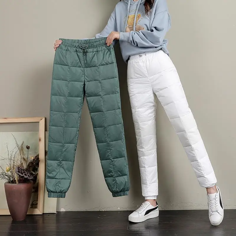 

Women's down cotton pants wear high waist large size lightweight female leisure warm sports pants Windproof Trousers