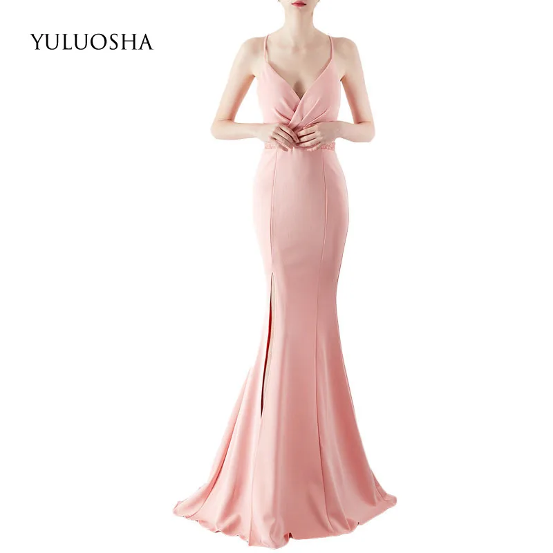Сексуальные модные вечерние платья YULUOSHA с V образным вырезом без рукавов в